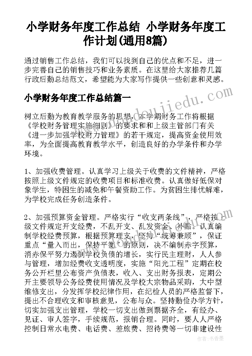 小学财务年度工作总结 小学财务年度工作计划(通用8篇)