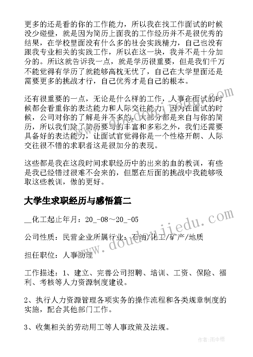 2023年大学生求职经历与感悟 大学生求职经历(大全8篇)