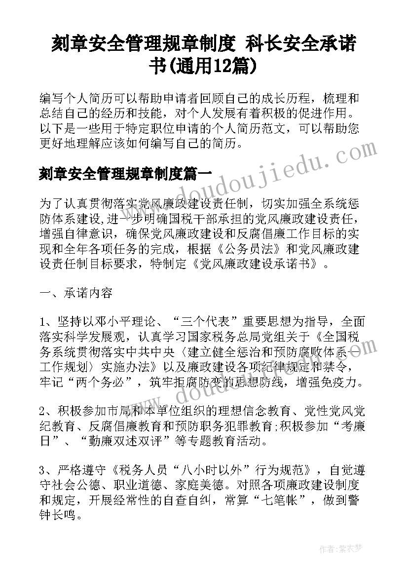 刻章安全管理规章制度 科长安全承诺书(通用12篇)