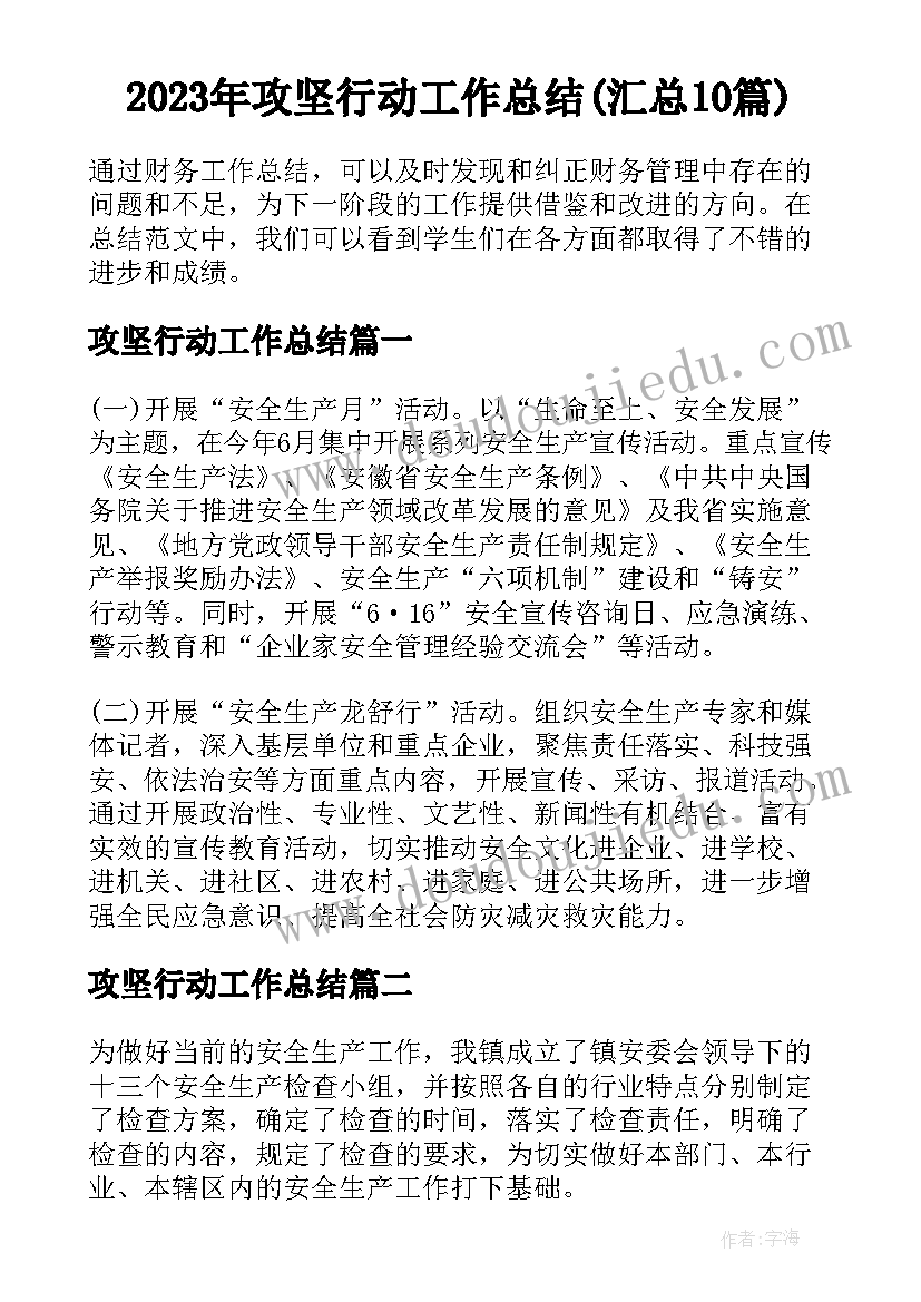 2023年攻坚行动工作总结(汇总10篇)