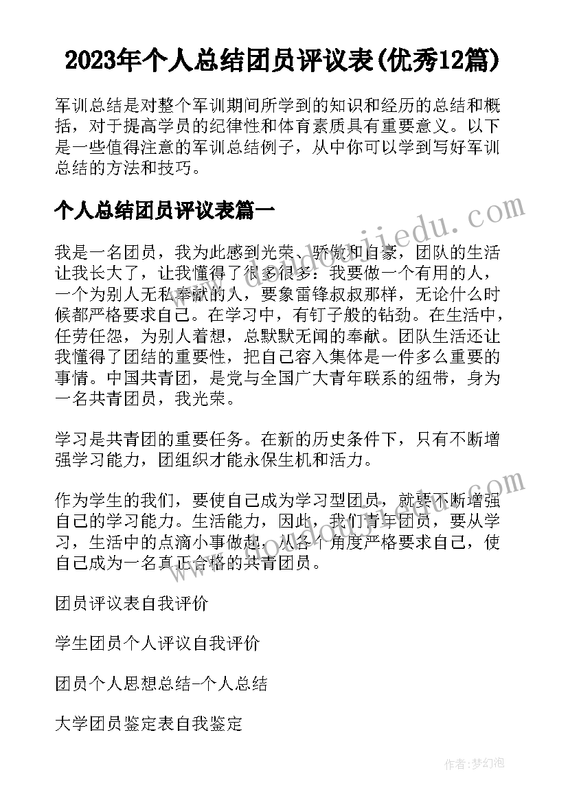 2023年个人总结团员评议表(优秀12篇)