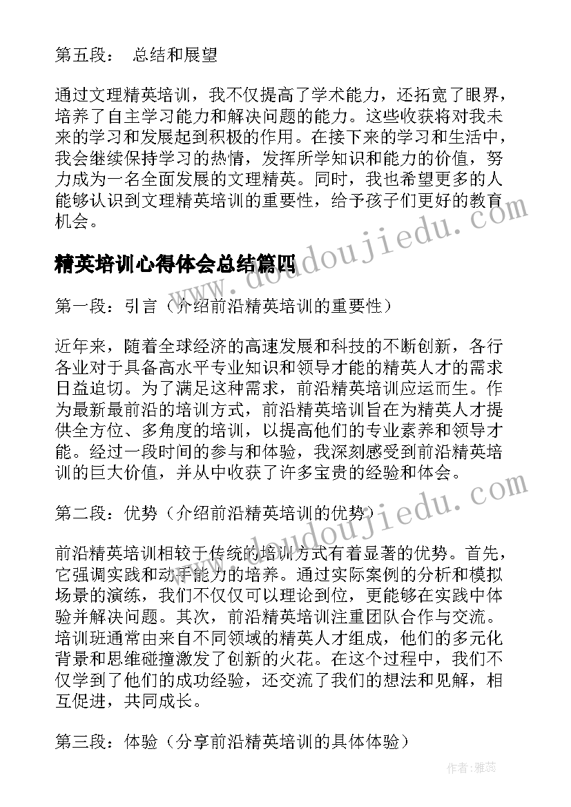 精英培训心得体会总结(模板8篇)