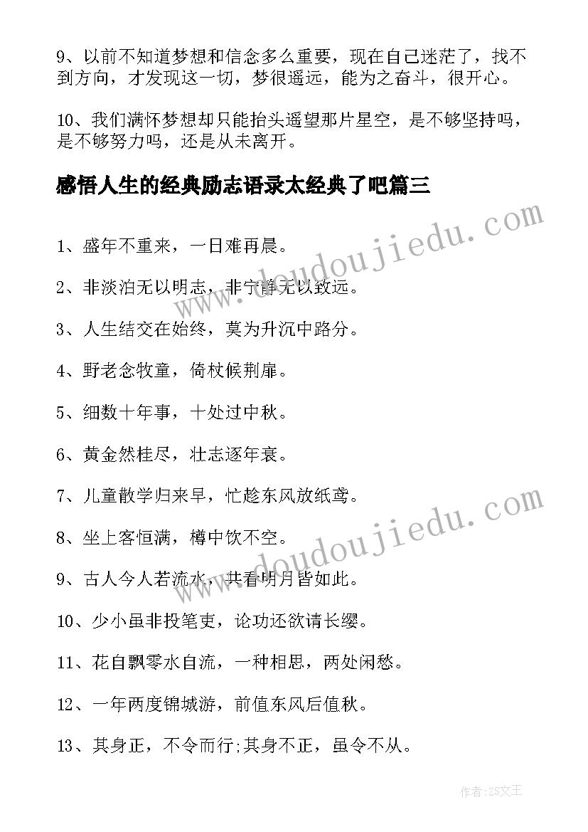 感悟人生的经典励志语录太经典了吧(通用10篇)