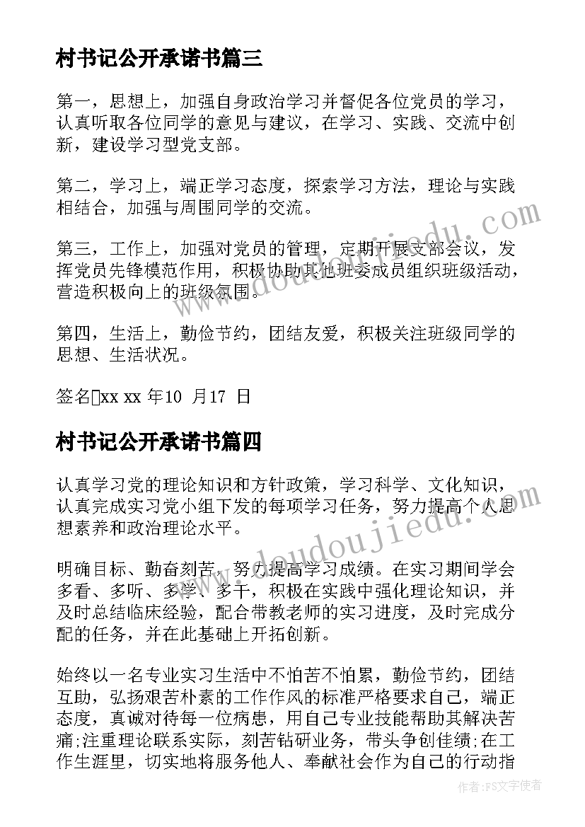 2023年村书记公开承诺书 公开服务承诺书(模板15篇)