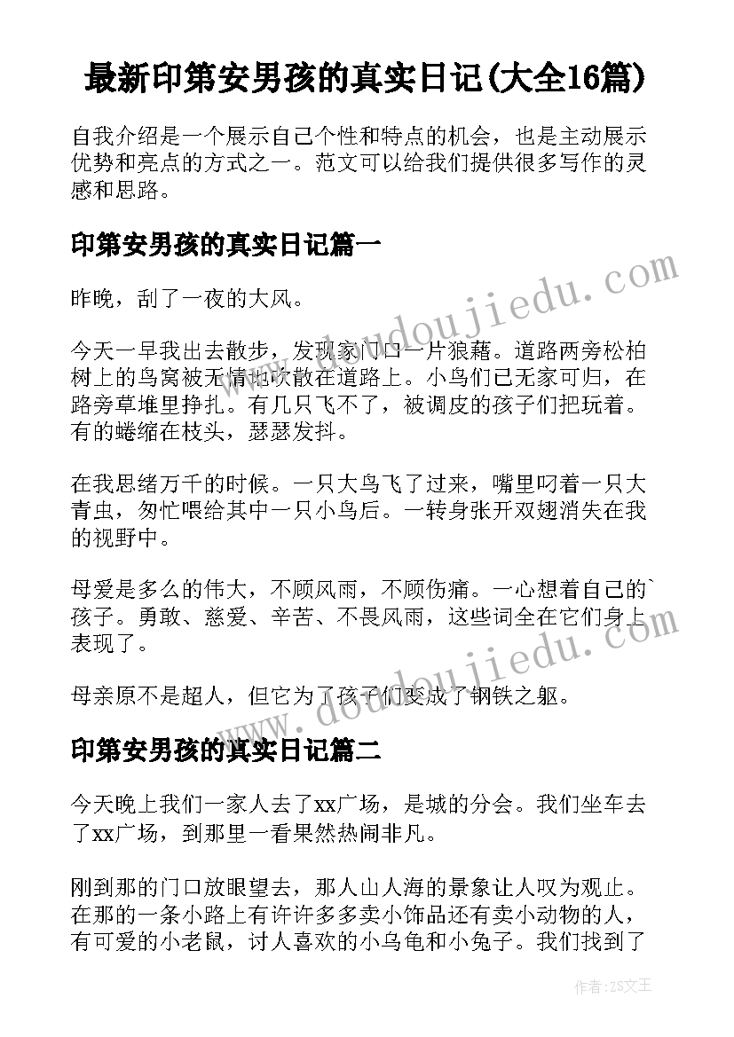 最新印第安男孩的真实日记(大全16篇)