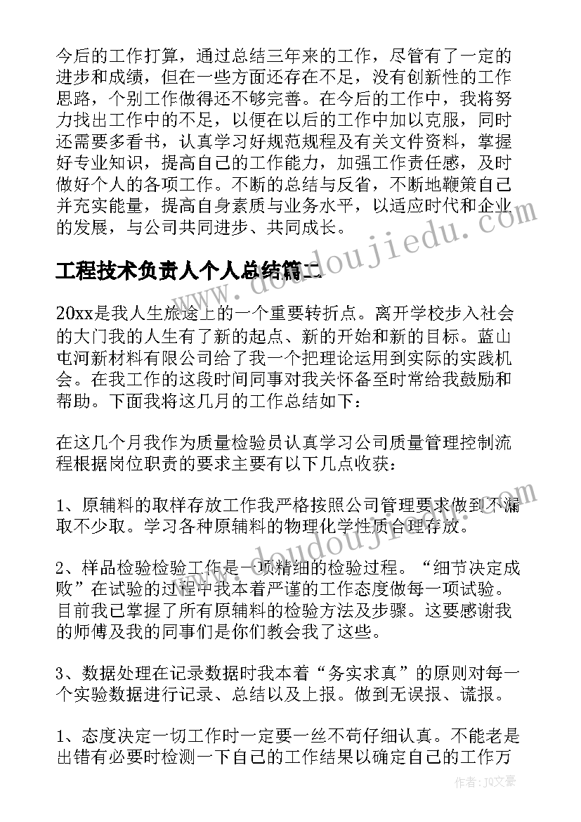 工程技术负责人个人总结(优质8篇)