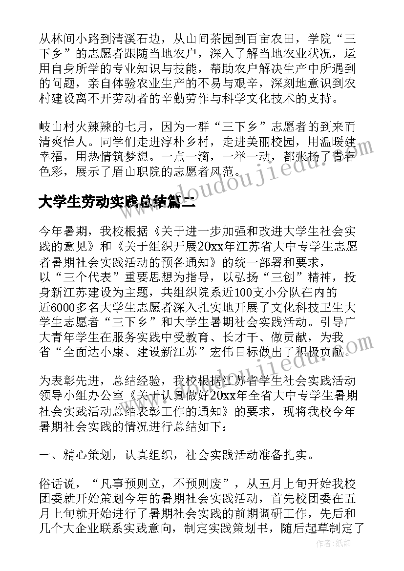 大学生劳动实践总结(优秀8篇)