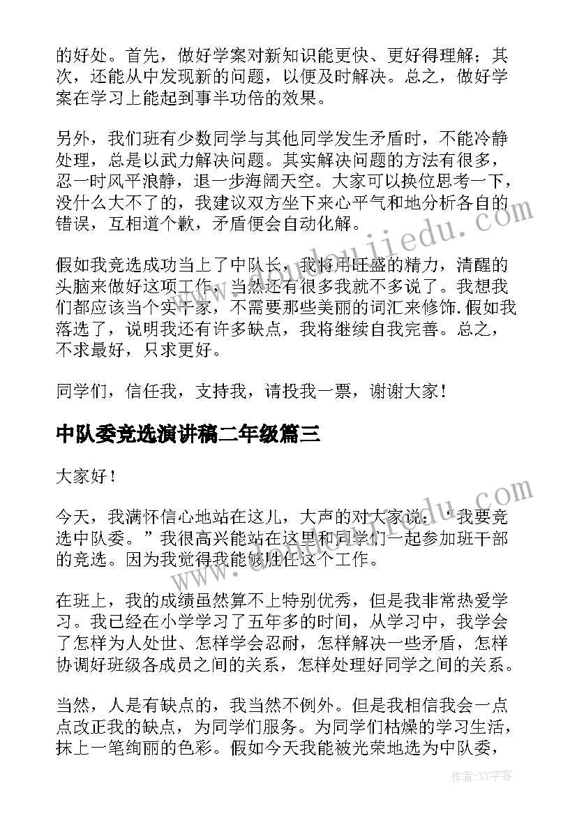 中队委竞选演讲稿二年级 中队委竞选演讲稿(模板13篇)