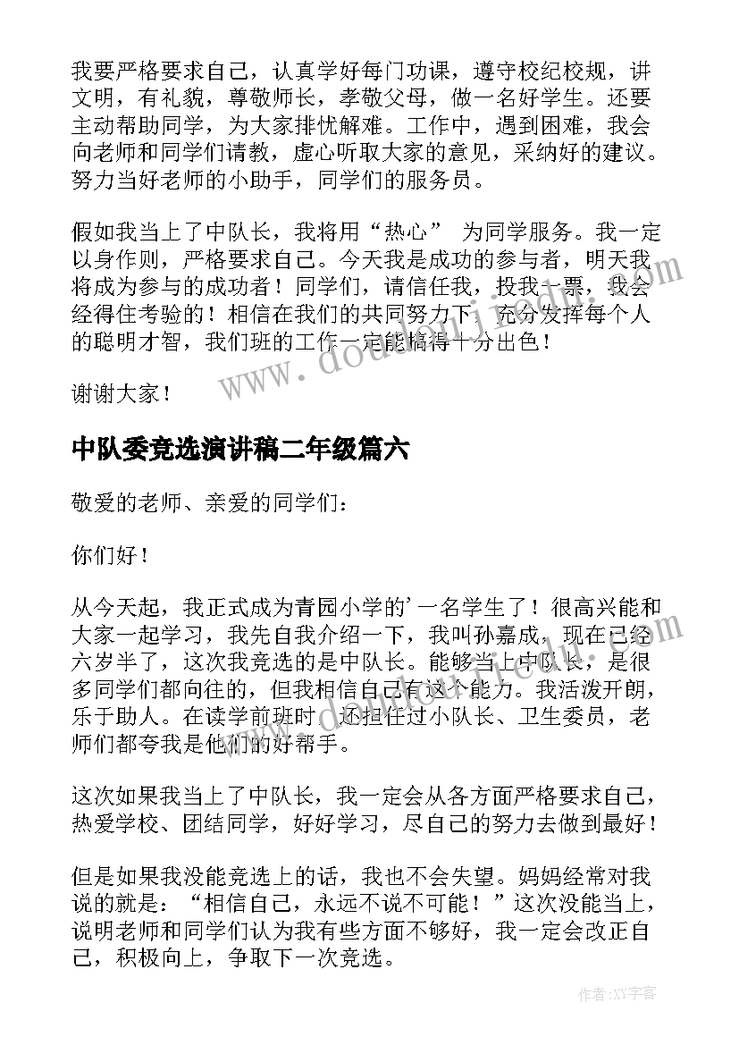 中队委竞选演讲稿二年级 中队委竞选演讲稿(模板13篇)