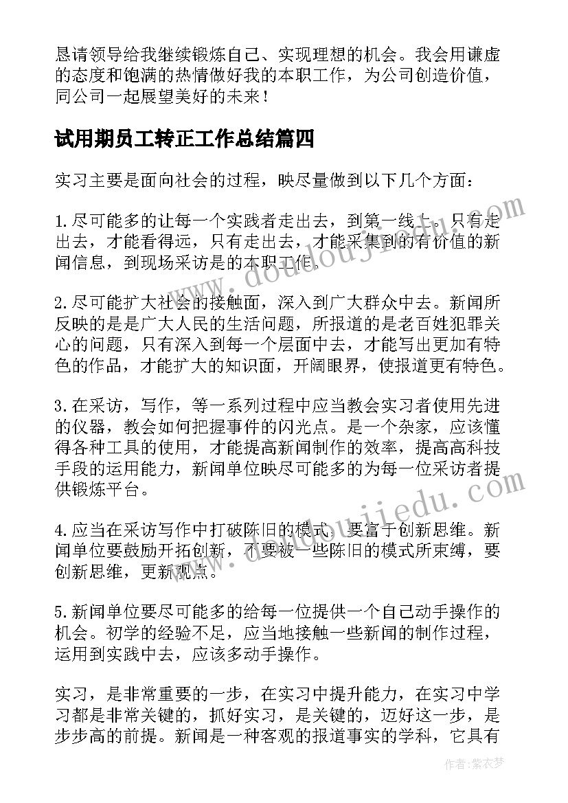 试用期员工转正工作总结(实用8篇)