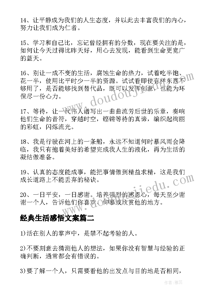 2023年经典生活感悟文案(大全9篇)