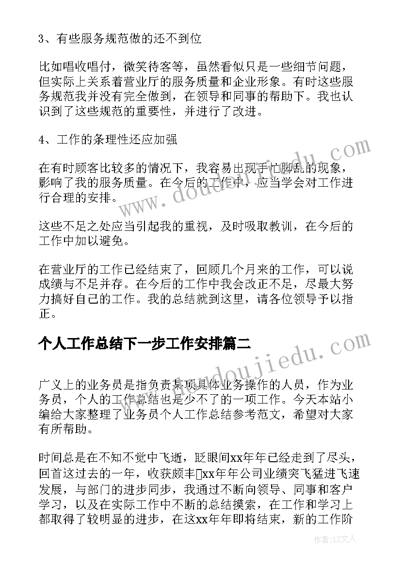 2023年个人工作总结下一步工作安排(优质8篇)