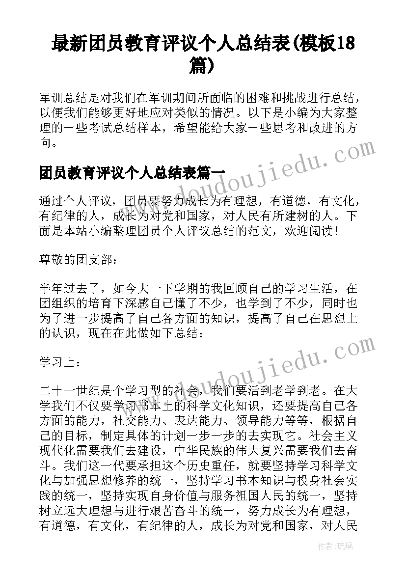 最新团员教育评议个人总结表(模板18篇)