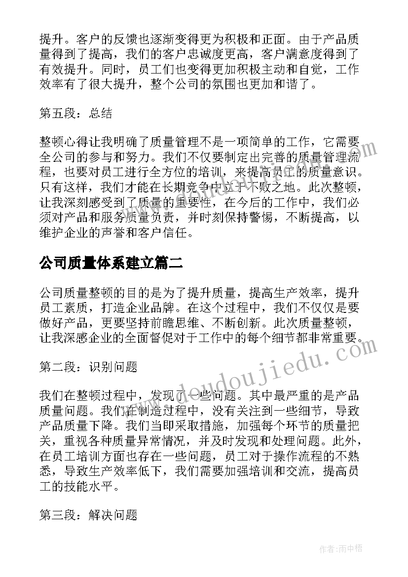 2023年公司质量体系建立 公司质量整顿心得体会(精选18篇)