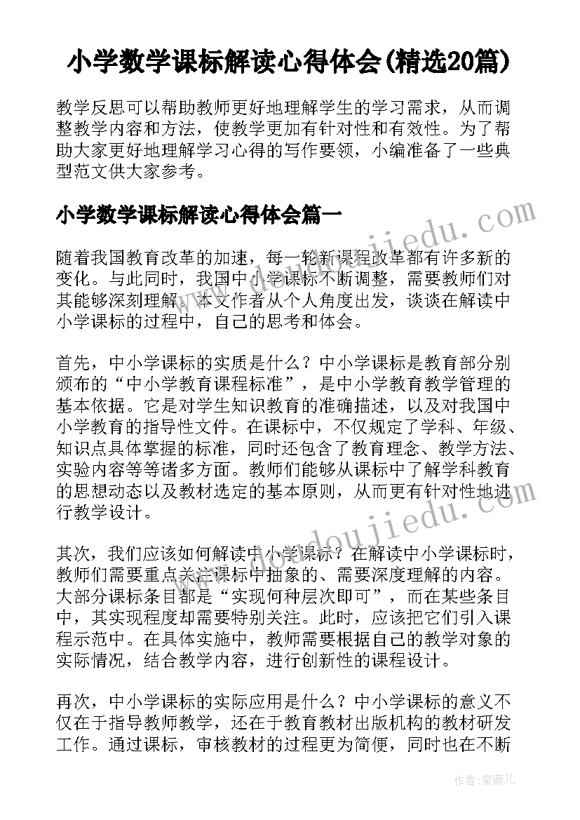 小学数学课标解读心得体会(精选20篇)