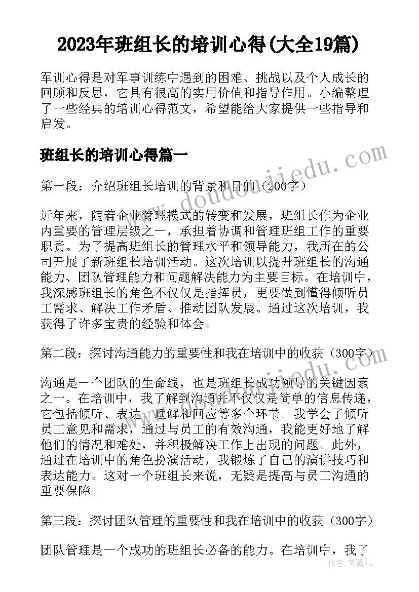 2023年班组长的培训心得(大全19篇)