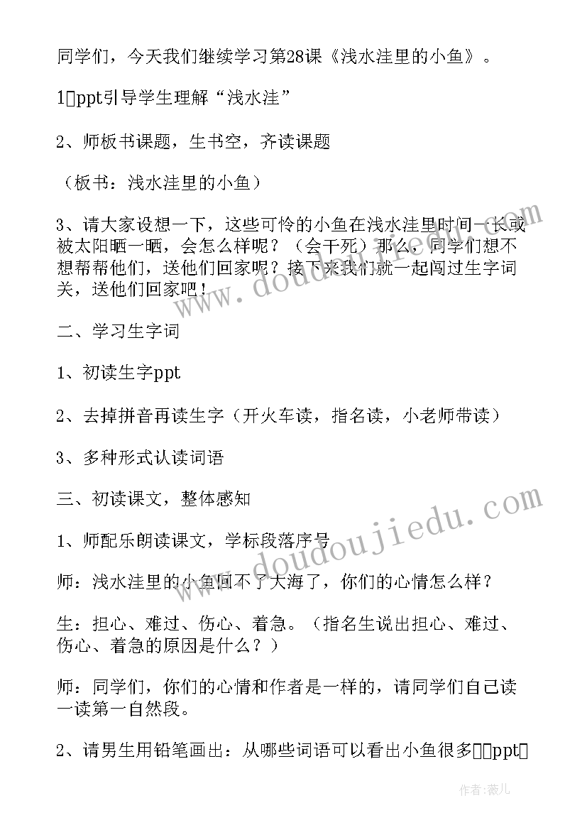 2023年浅水洼里的小鱼教案设计第二课时(模板14篇)