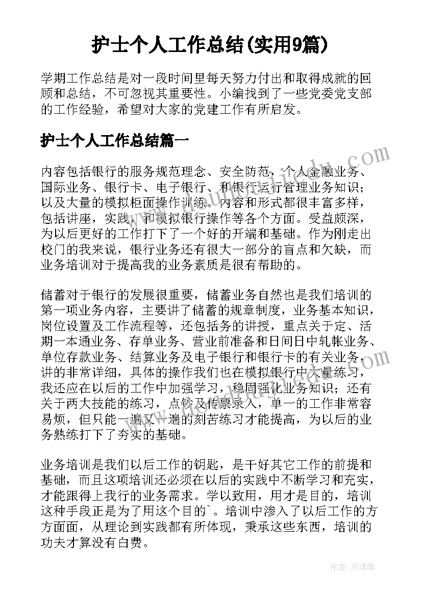 护士个人工作总结(实用9篇)