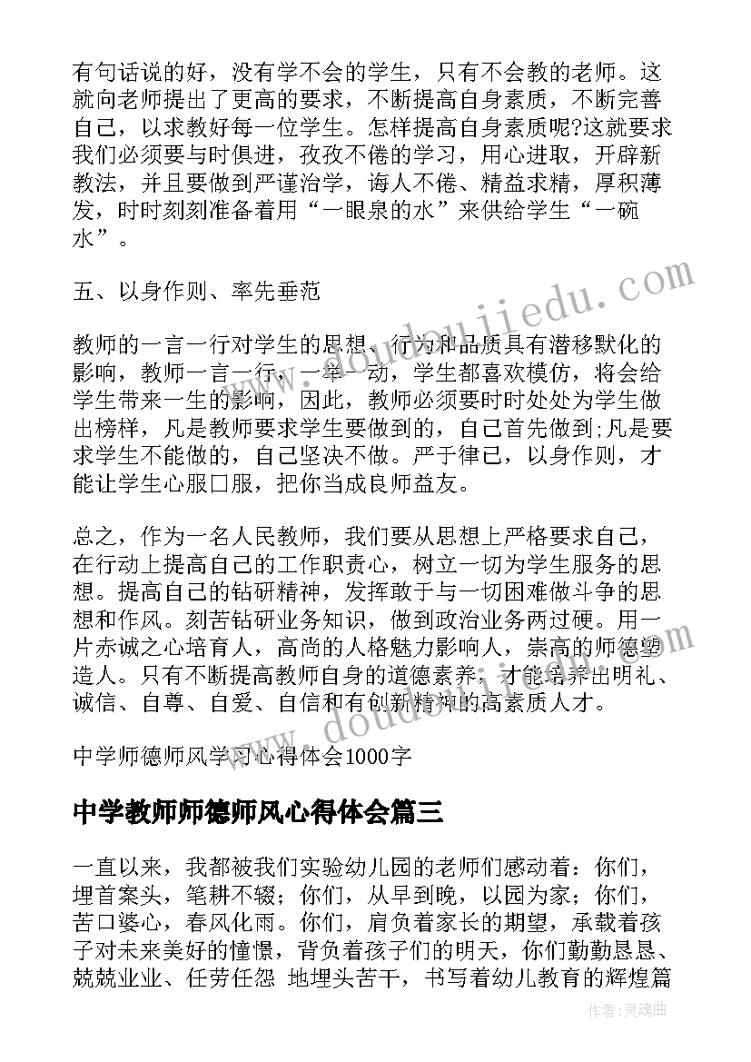 2023年中学教师师德师风心得体会(精选10篇)