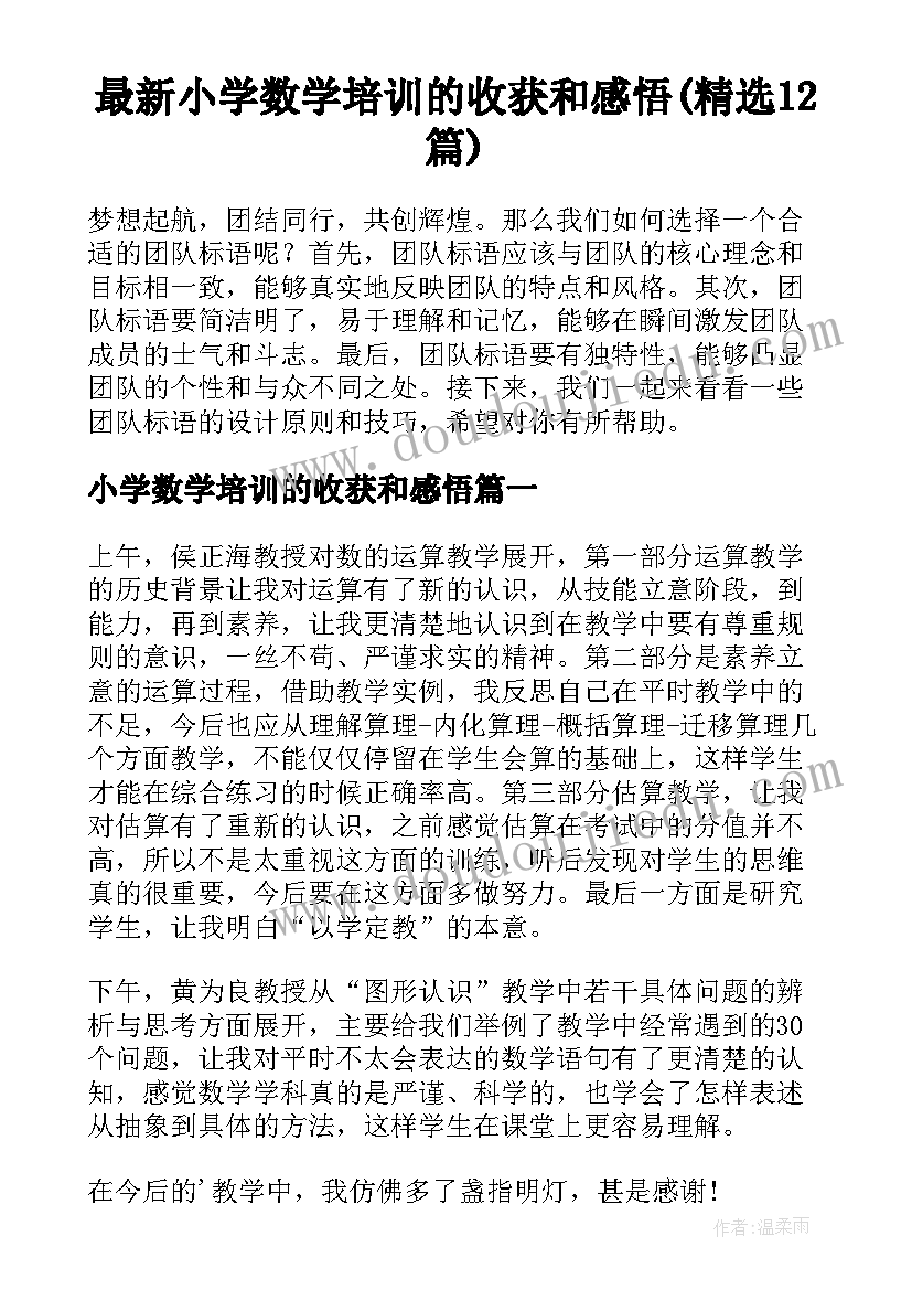 最新小学数学培训的收获和感悟(精选12篇)