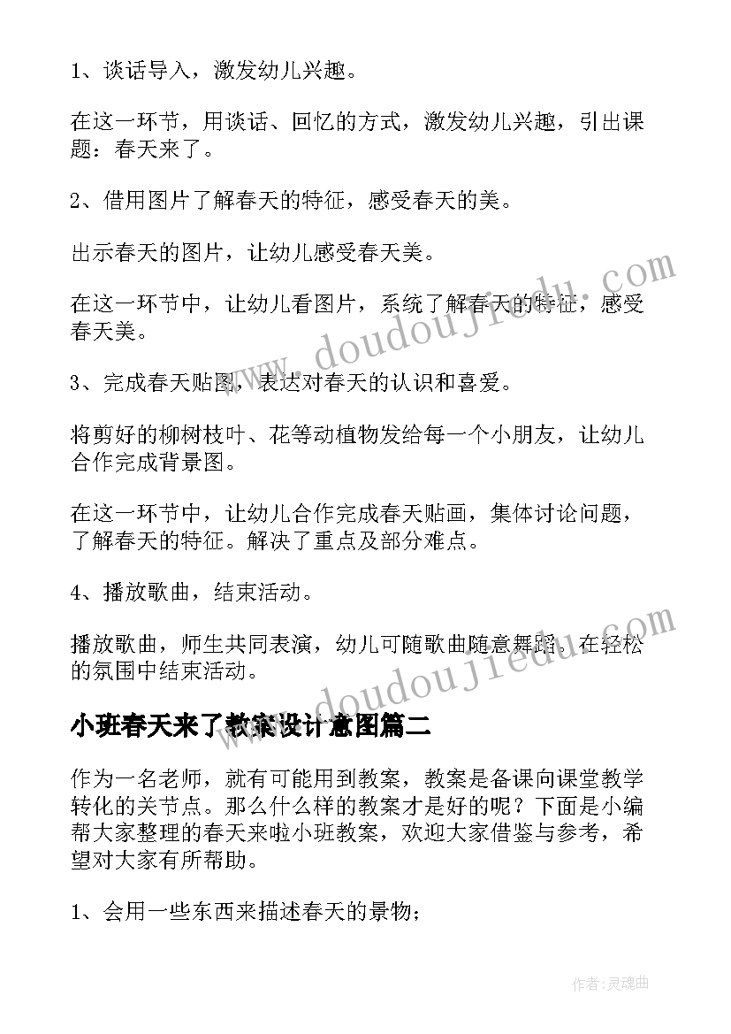 小班春天来了教案设计意图(模板15篇)