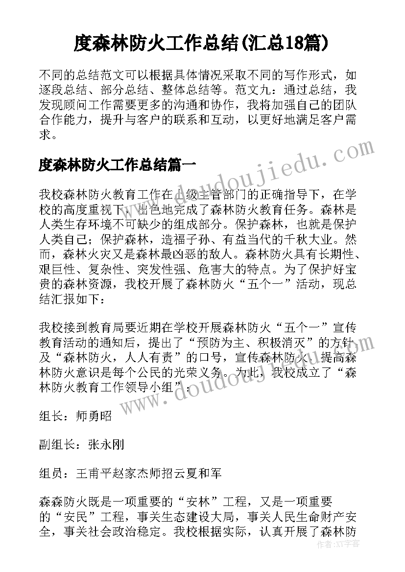 度森林防火工作总结(汇总18篇)