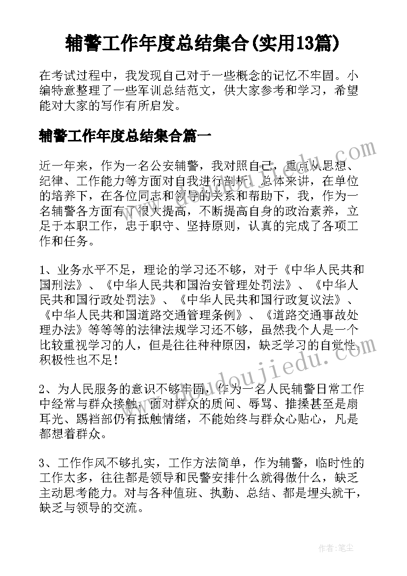 辅警工作年度总结集合(实用13篇)