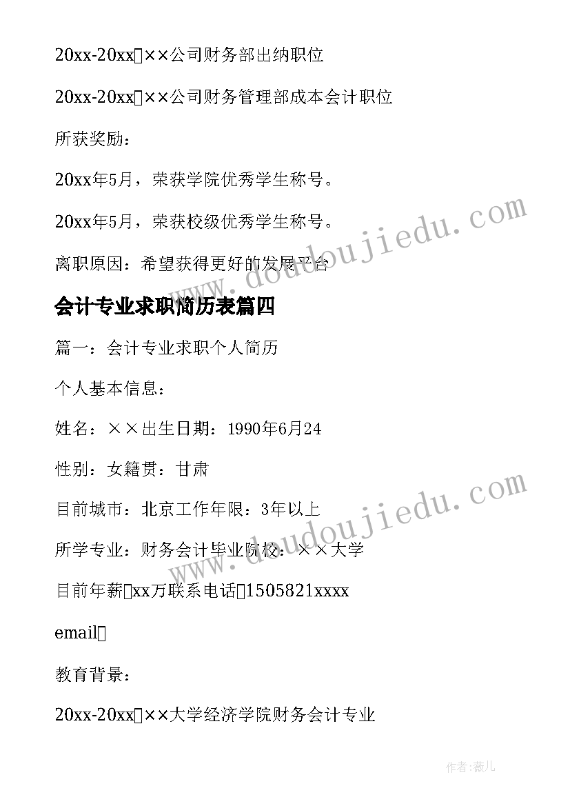 最新会计专业求职简历表(汇总8篇)