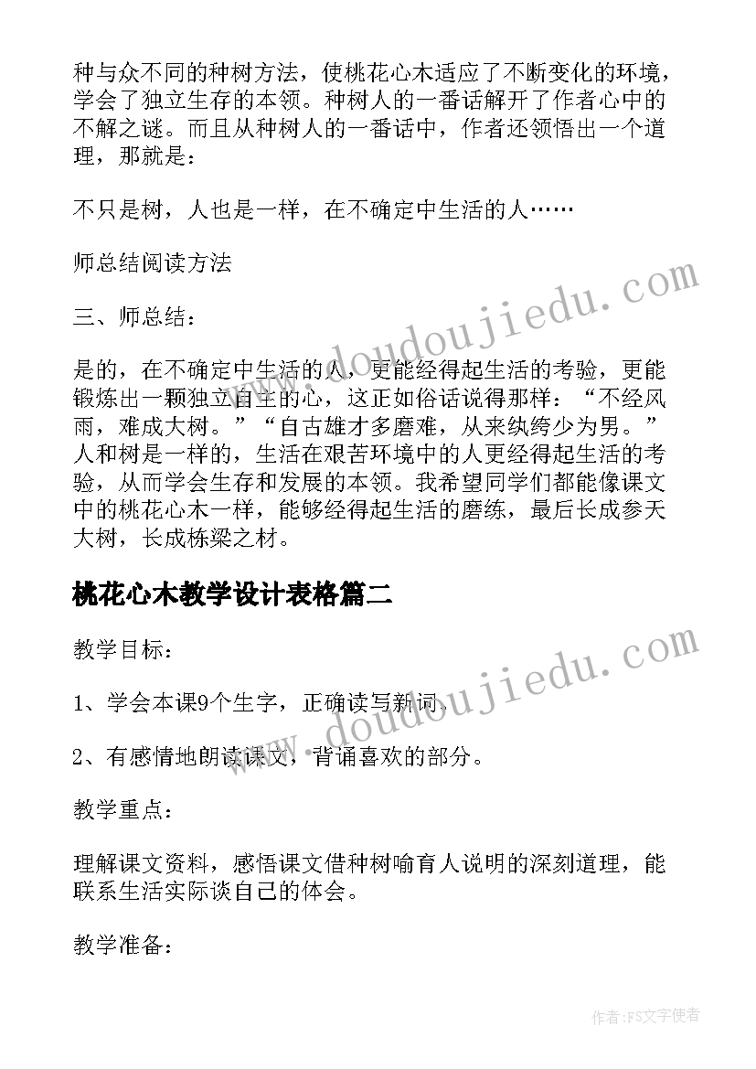 最新桃花心木教学设计表格(大全12篇)