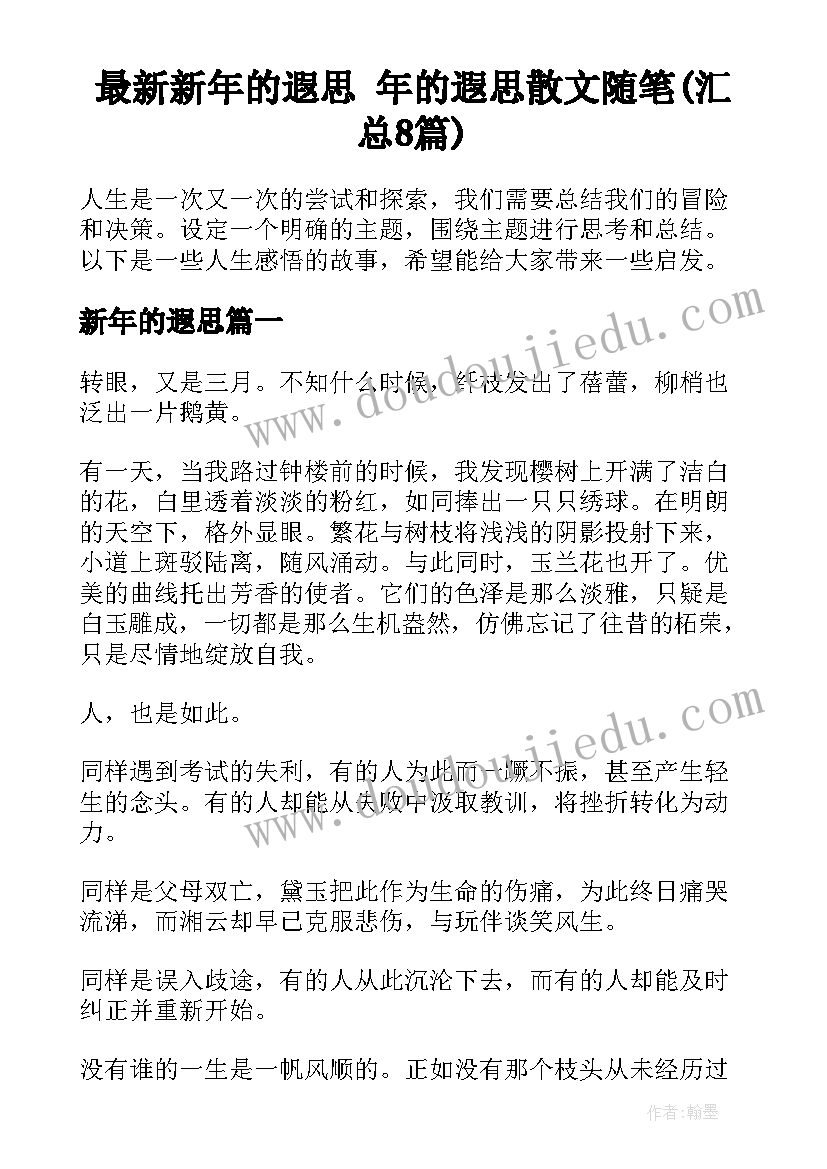 最新新年的遐思 年的遐思散文随笔(汇总8篇)