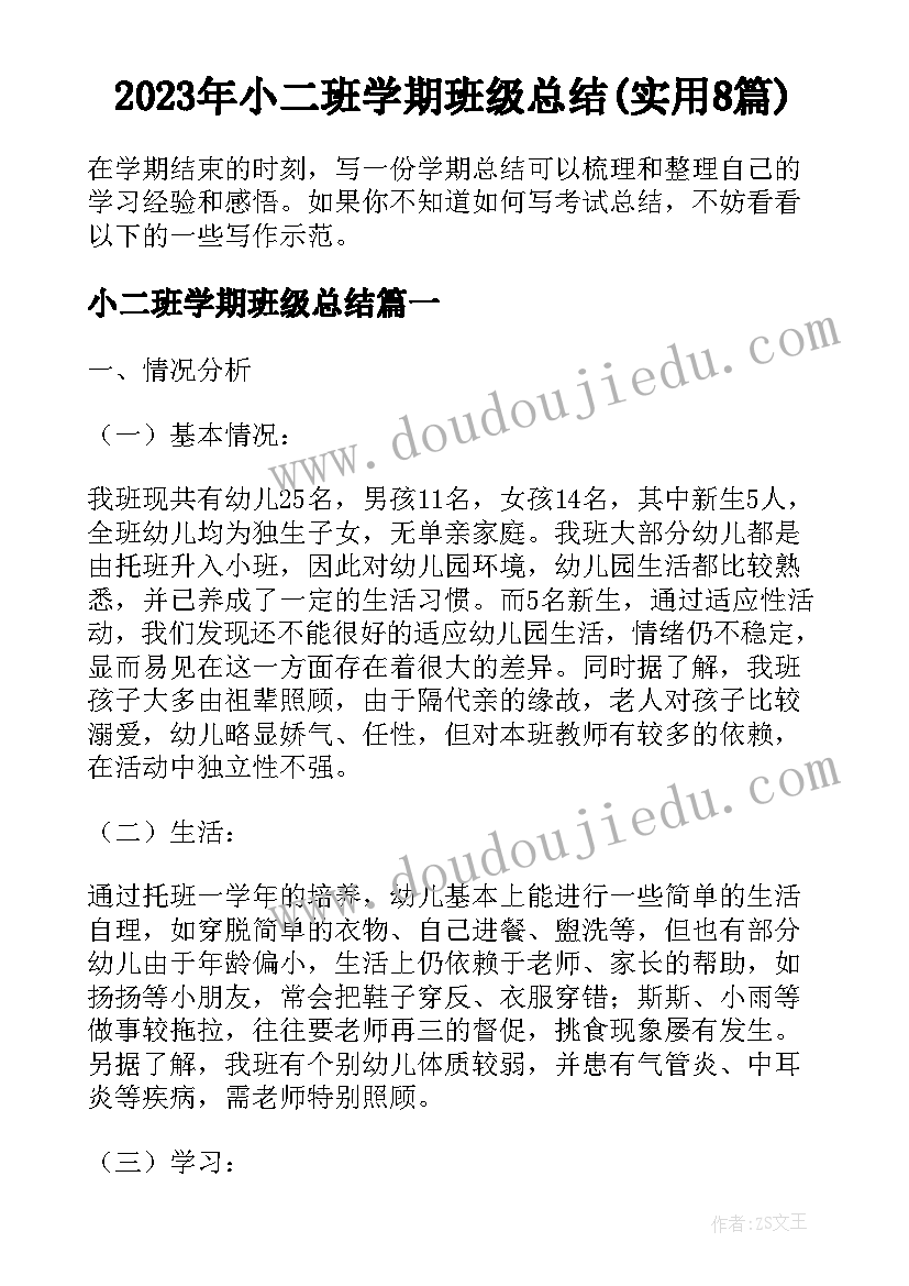 2023年小二班学期班级总结(实用8篇)