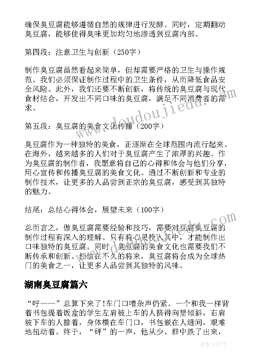 2023年湖南臭豆腐 做臭豆腐的心得体会(优秀13篇)