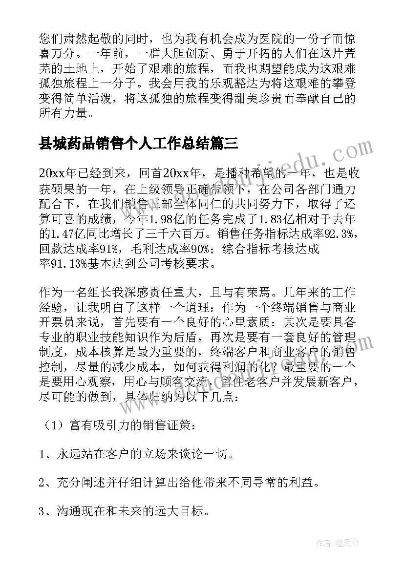 2023年县城药品销售个人工作总结(精选12篇)