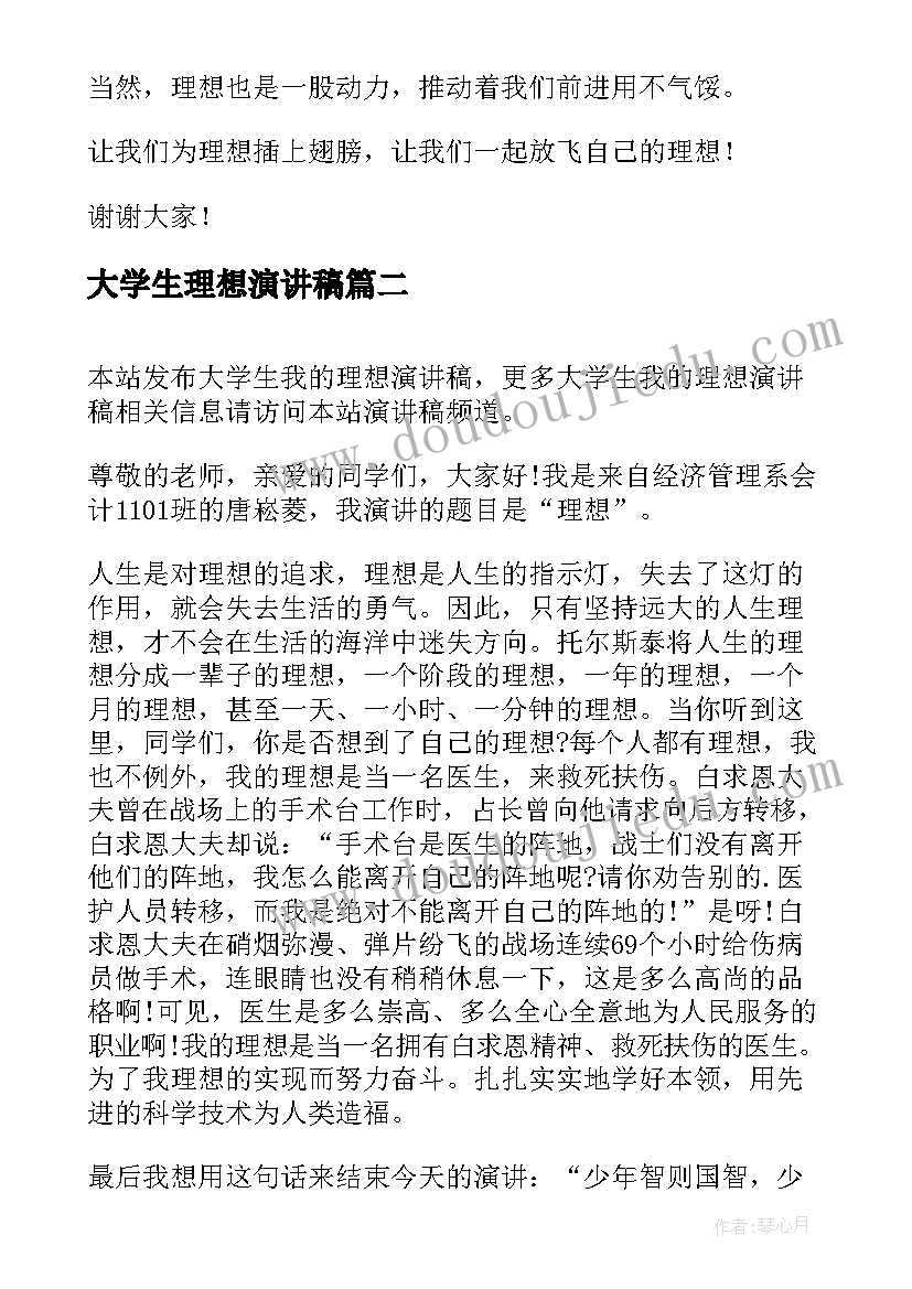 2023年大学生理想演讲稿 放飞理想大学生演讲稿(优质14篇)