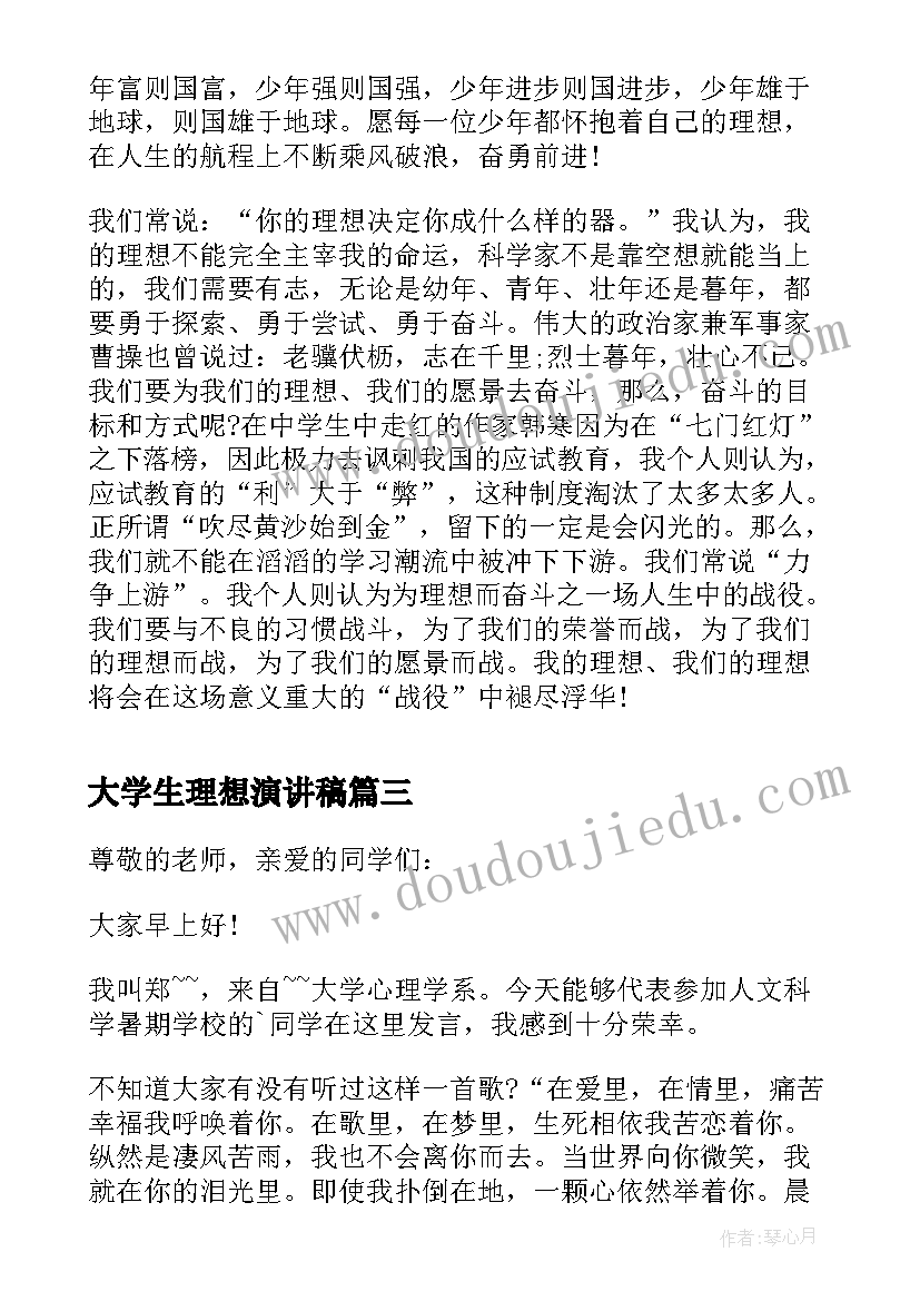 2023年大学生理想演讲稿 放飞理想大学生演讲稿(优质14篇)