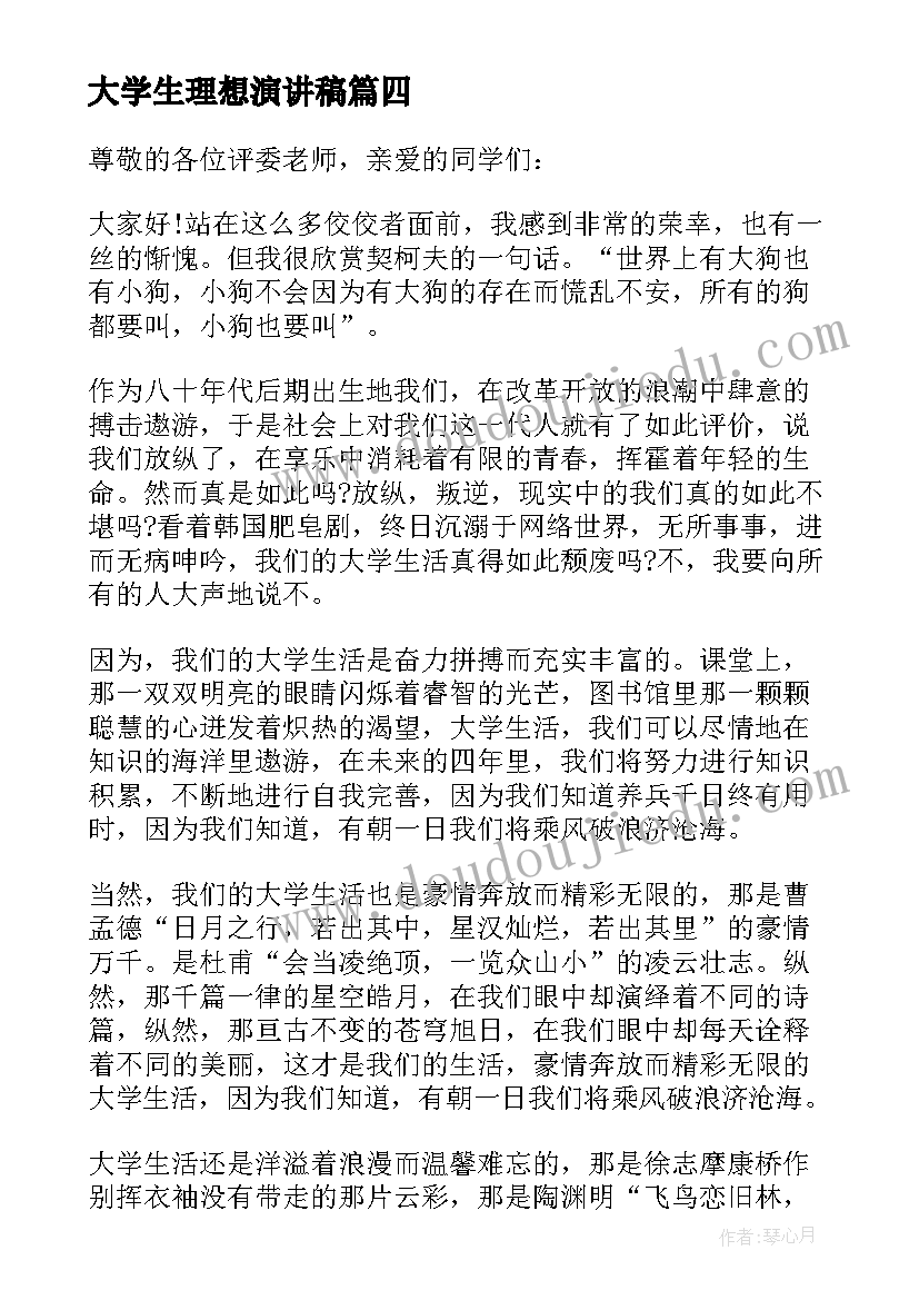 2023年大学生理想演讲稿 放飞理想大学生演讲稿(优质14篇)