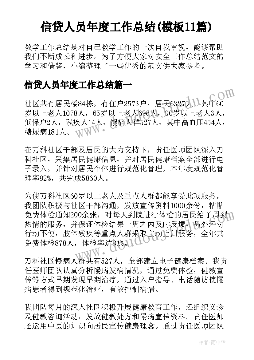 信贷人员年度工作总结(模板11篇)