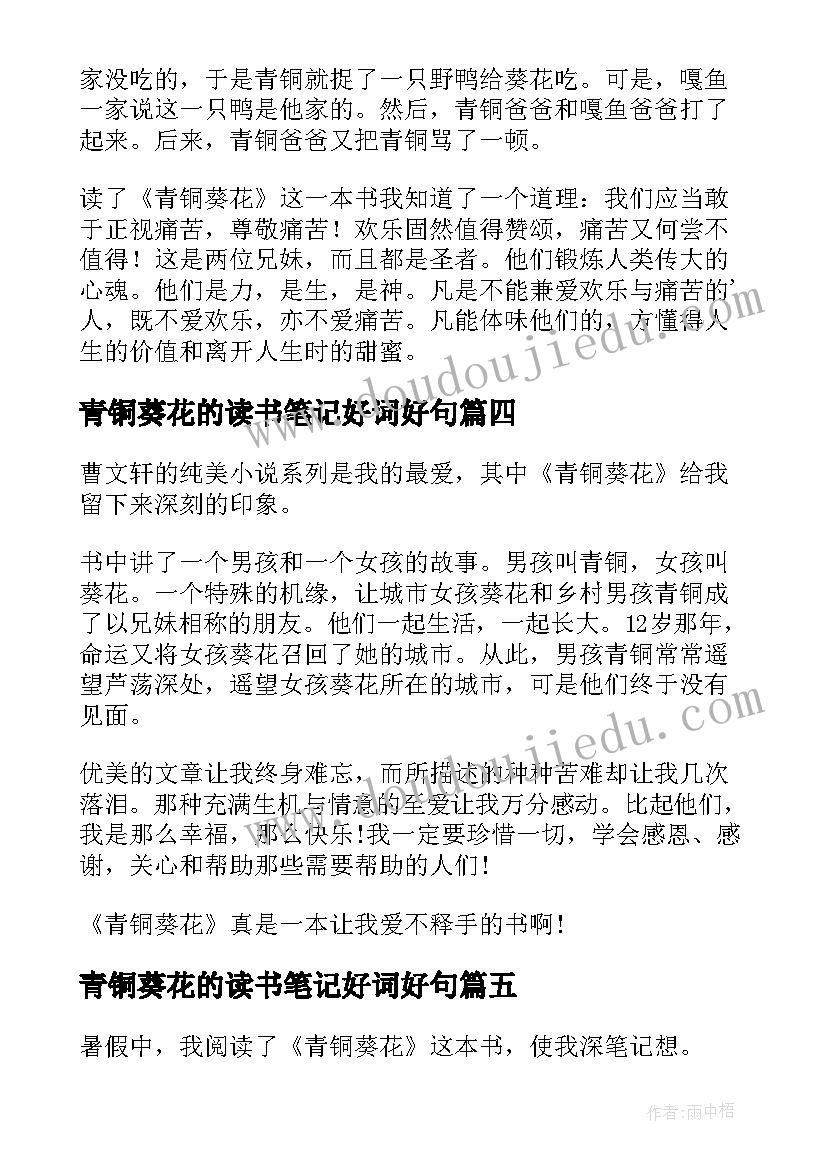 2023年青铜葵花的读书笔记好词好句(精选19篇)