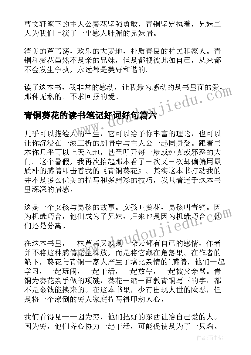 2023年青铜葵花的读书笔记好词好句(精选19篇)