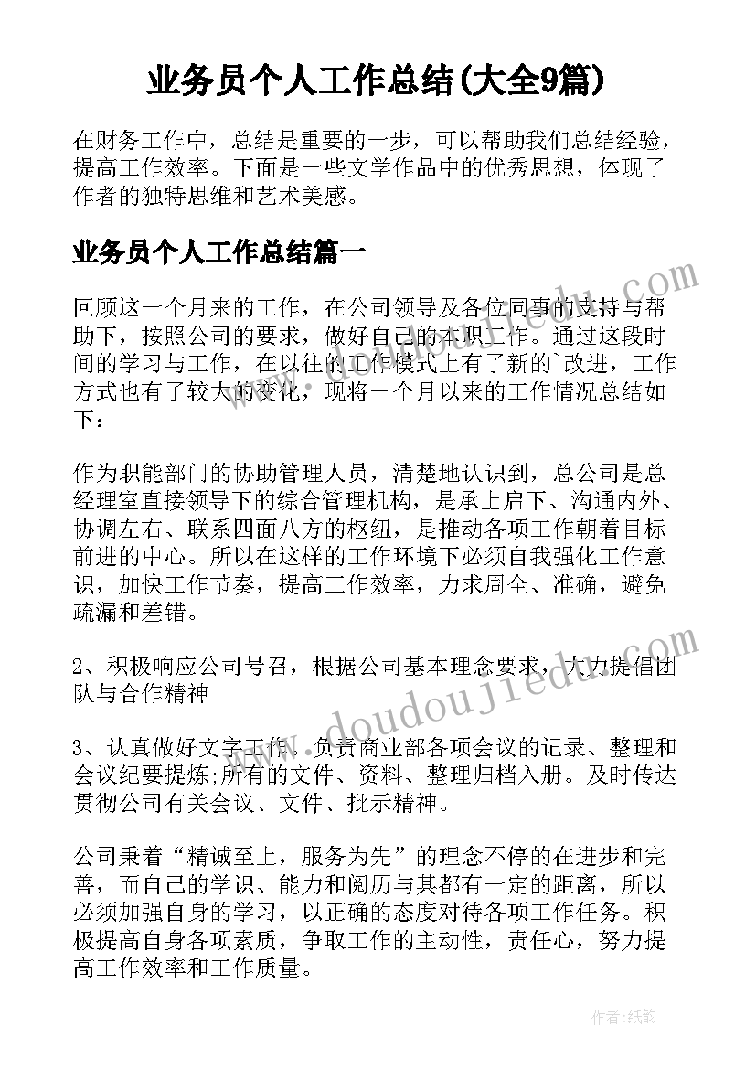 业务员个人工作总结(大全9篇)