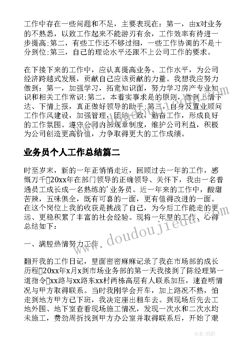 业务员个人工作总结(大全9篇)