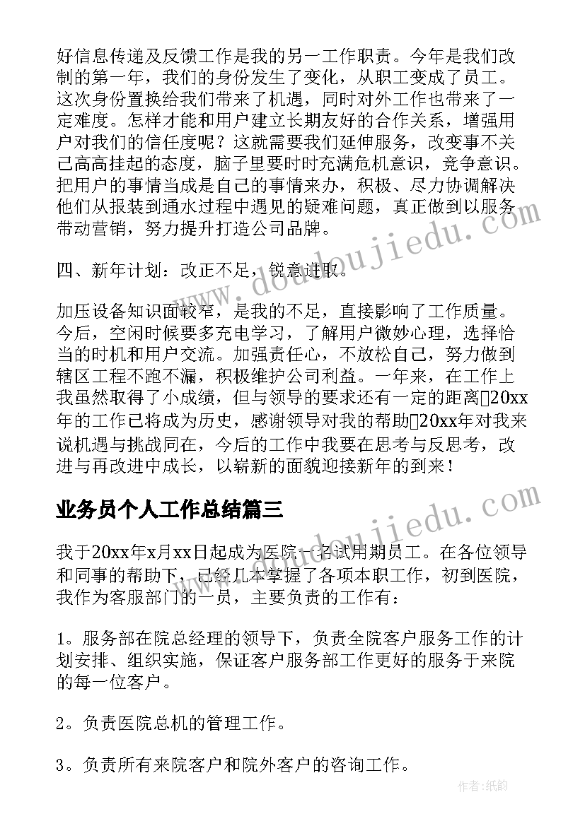 业务员个人工作总结(大全9篇)