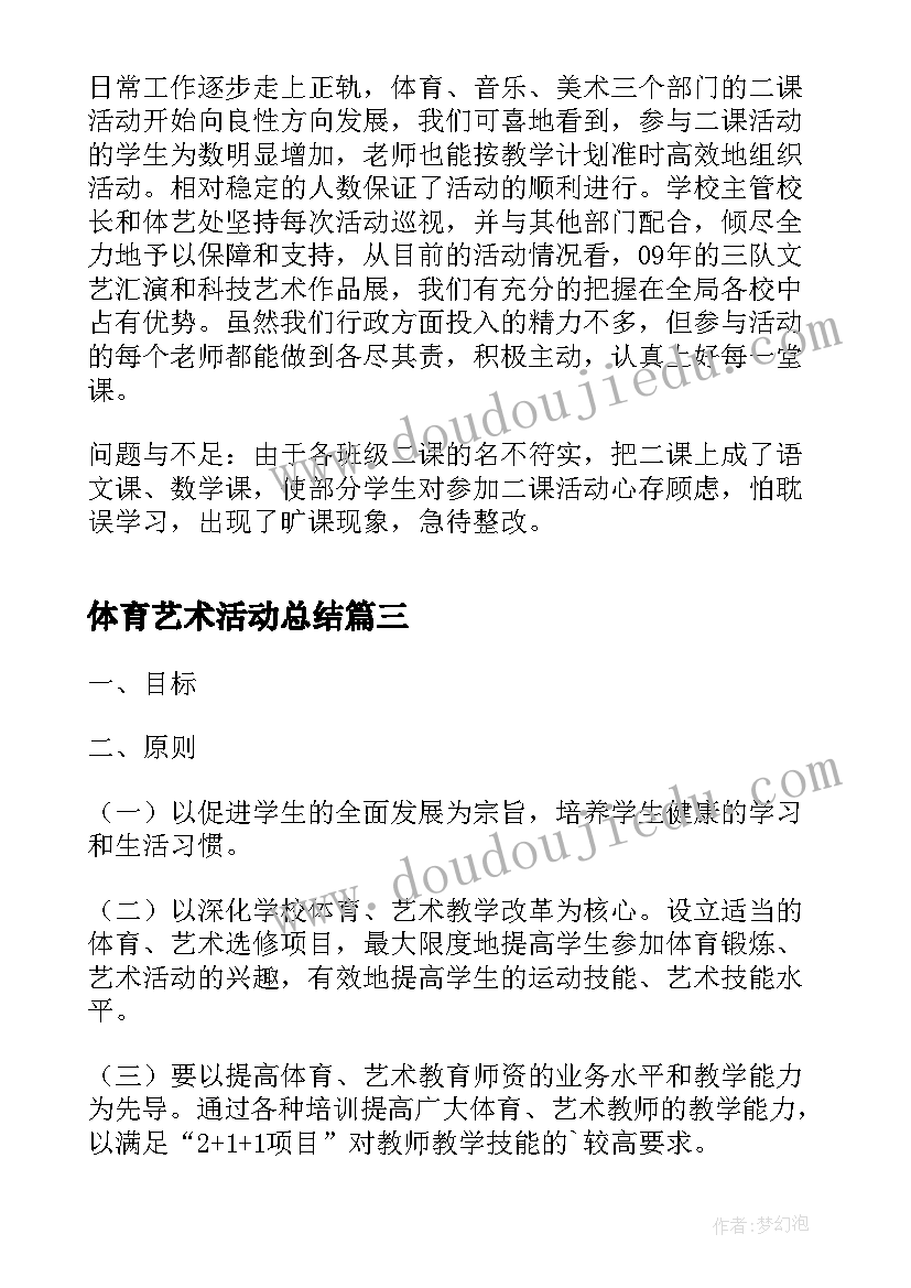 最新体育艺术活动总结(实用8篇)