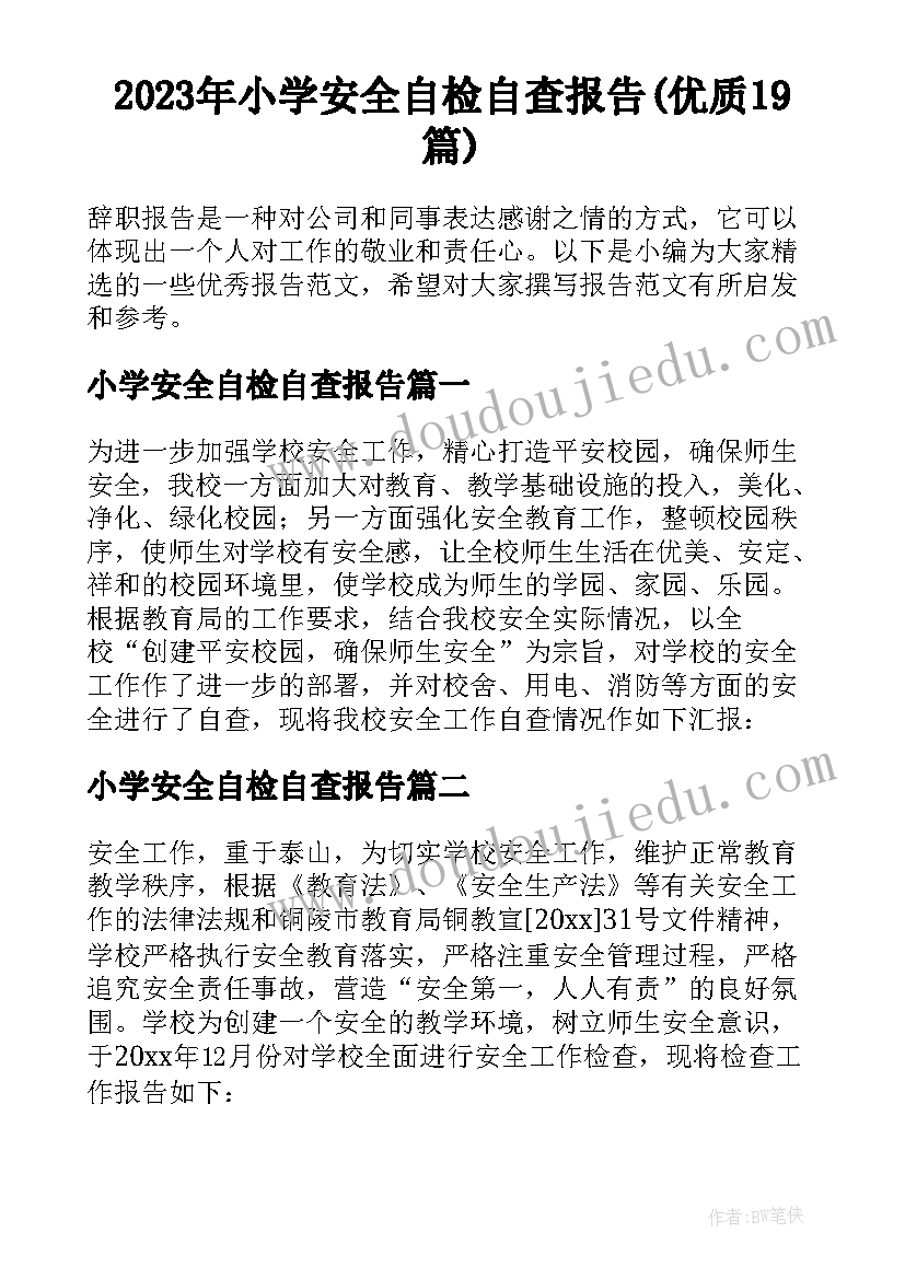 2023年小学安全自检自查报告(优质19篇)