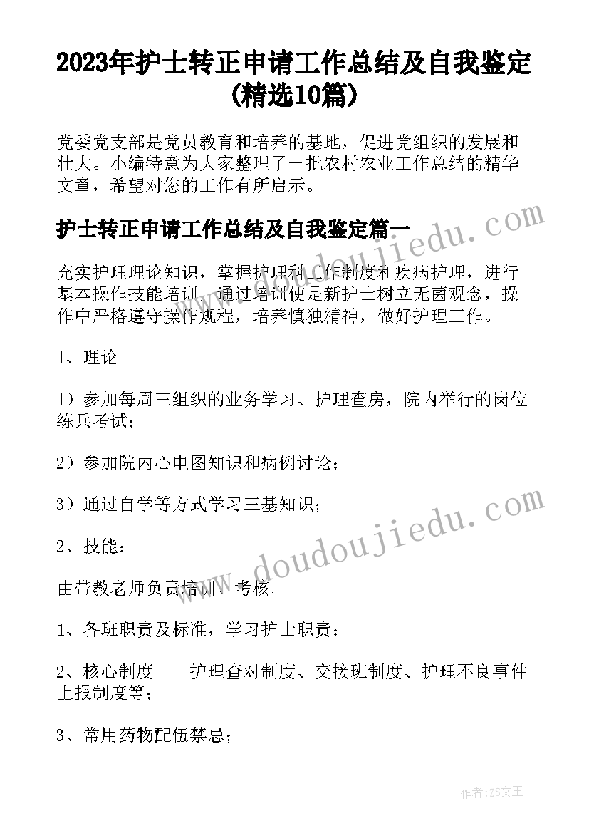 2023年护士转正申请工作总结及自我鉴定(精选10篇)