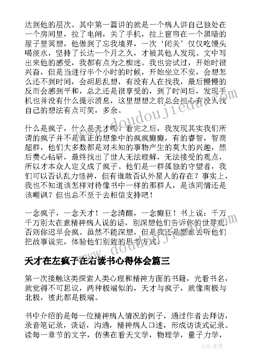 天才在左疯子在右读书心得体会(模板8篇)