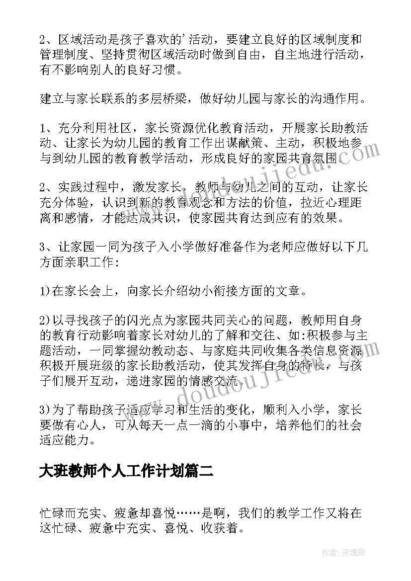 2023年大班教师个人工作计划(汇总5篇)