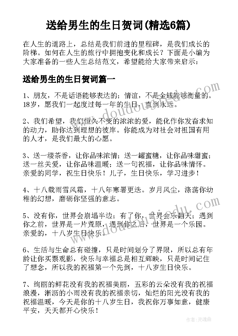 送给男生的生日贺词(精选6篇)