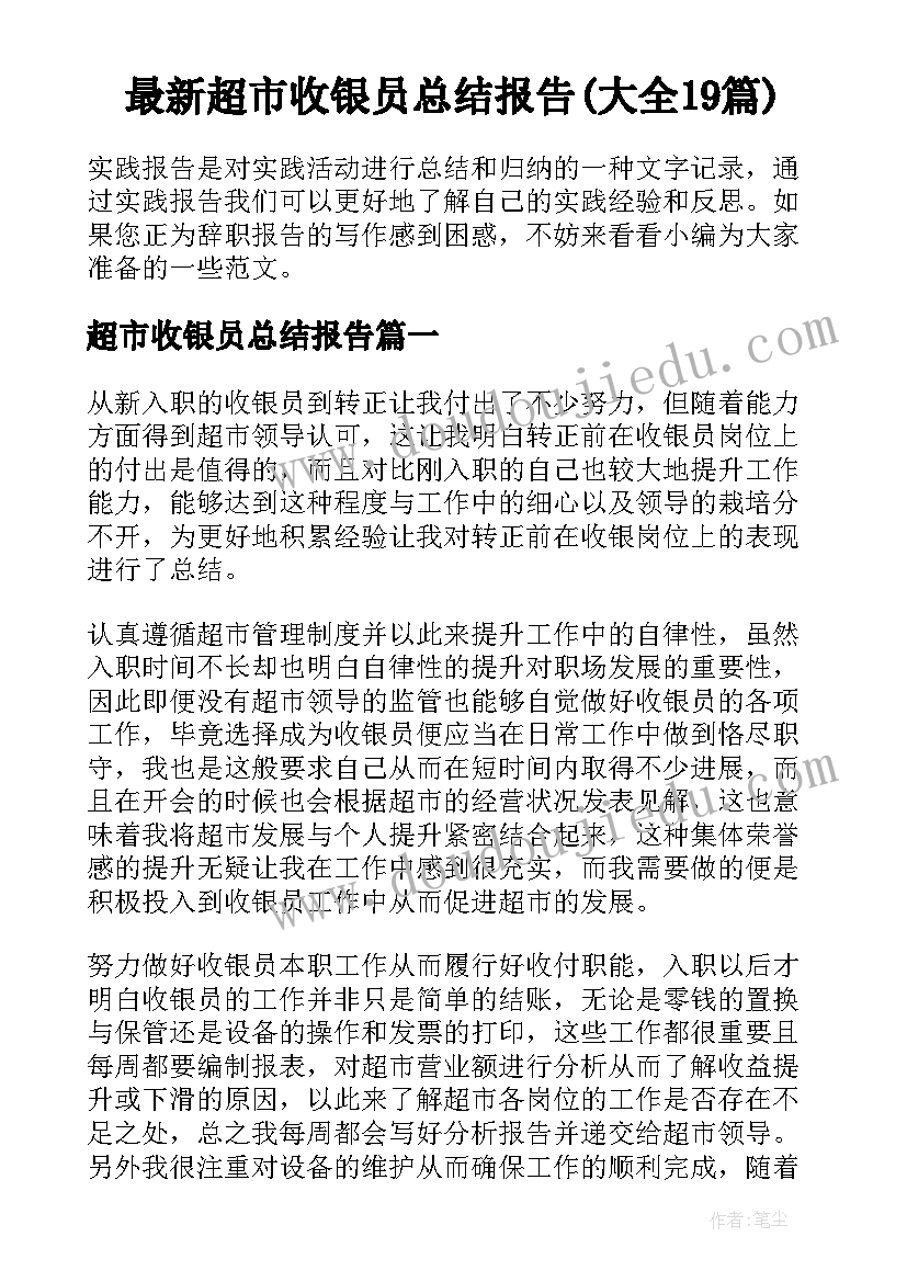 最新超市收银员总结报告(大全19篇)