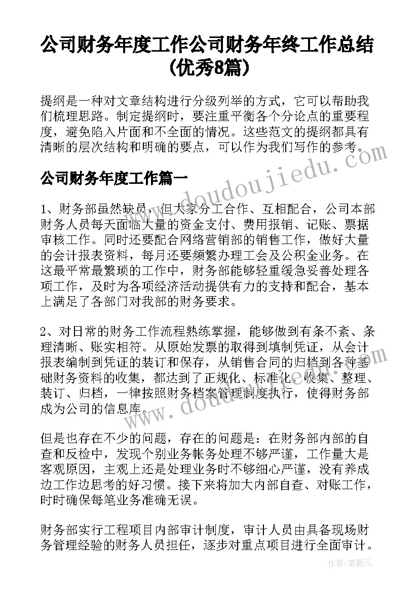 公司财务年度工作 公司财务年终工作总结(优秀8篇)